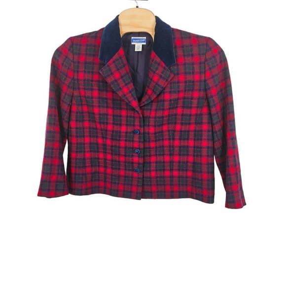 Vintage Pendleton Womens Red Black Plaid Wool Blazer Jacket Sz‎ 20W USA MADE - Picture 1 of 11